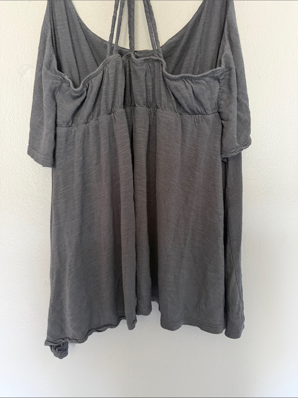 Kirra Charcoal Gray Boho Tiered Ruffle Tank Top - Strappy Open Back - Size Small - Picture 6 of 8